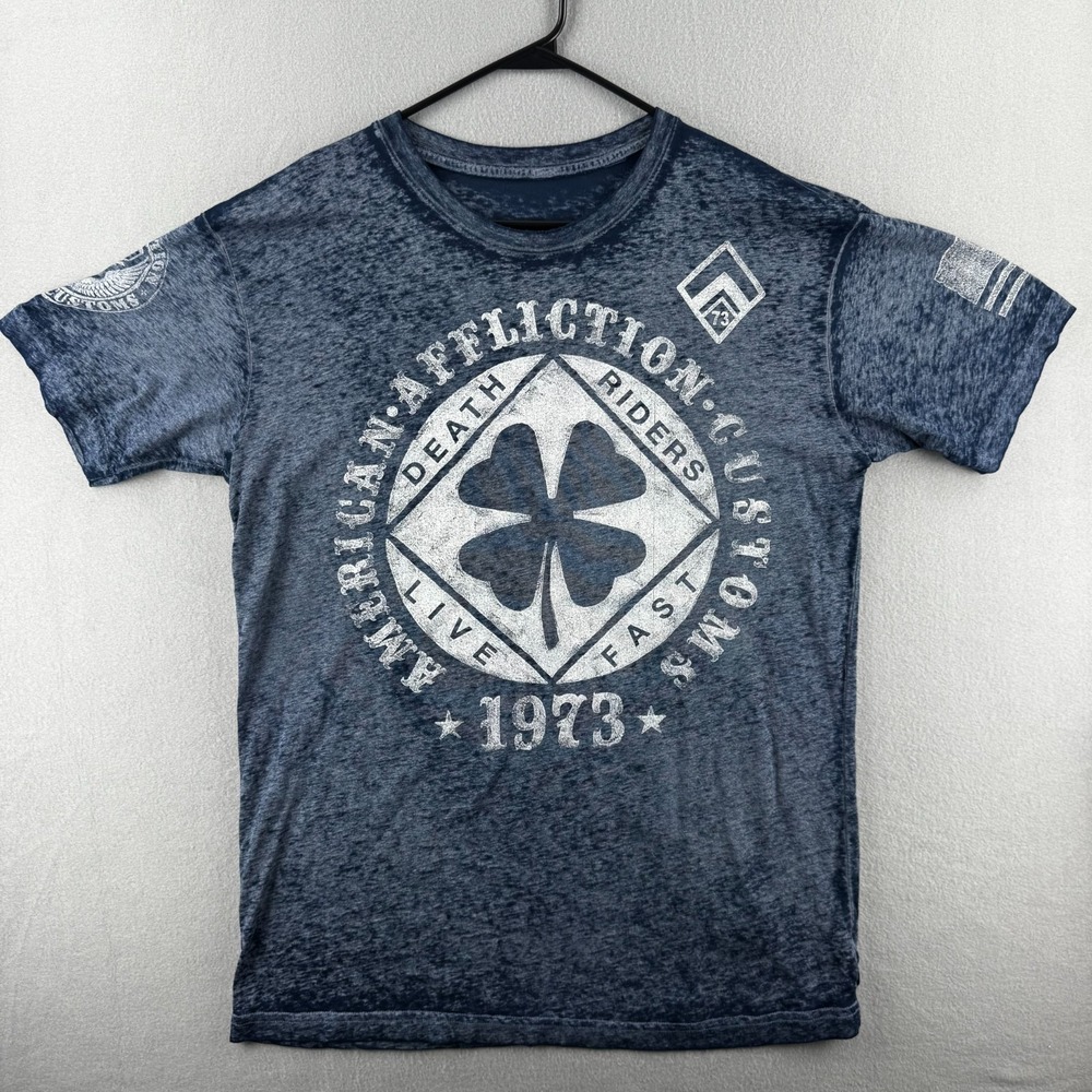 Vintage Affliction Shirt Mens 2XL Blue Paper Thin Tee Y2K Mallgoth Made in USA